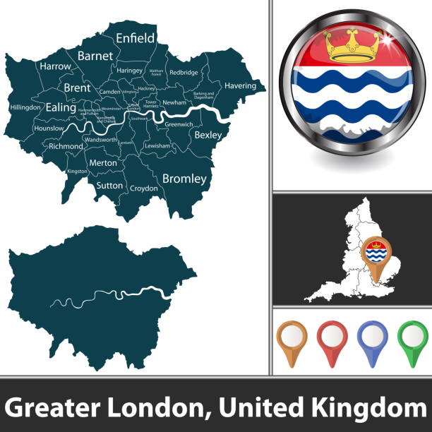 großraum london mit boroughs - greater london illustrations stock-grafiken, -clipart, -cartoons und -symbole