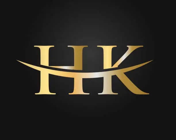 Vector illustration of Initial Gold HK letter logo design. HK logo design vector template