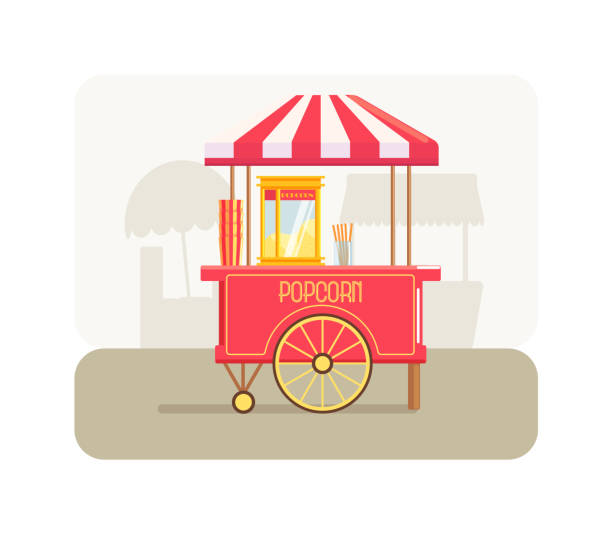 istock Popcorn fast food retail shop stand showcase on street 1331995750