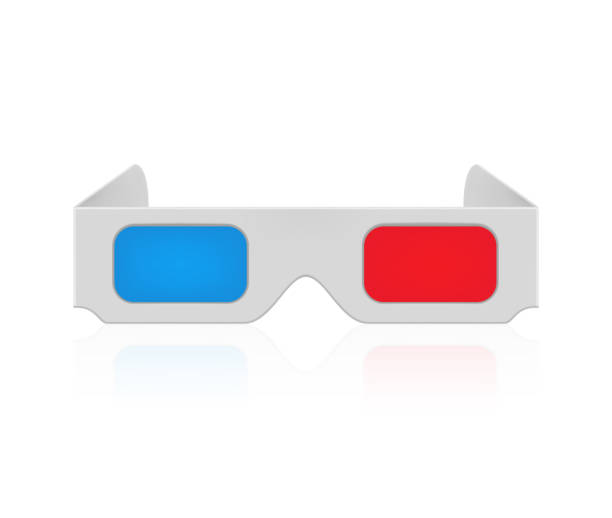 ilustraciones, imágenes clip art, dibujos animados e iconos de stock de gafas 3d de cartón para el cine. ilustración vectorial - gafas 3d
