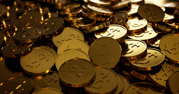 istock Golden dollar currency coins 3D render realistic 1331999040