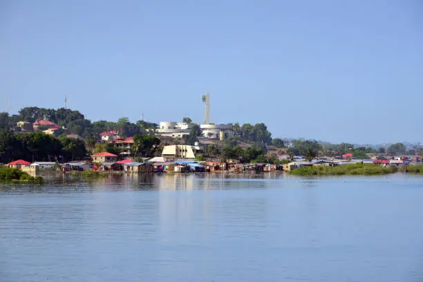 Photo of Republic of Sierra Leone Armed Forces (RSLAF) headquarters and waterfront shanty-town, Murray Town, Freetown, Sierra Leone