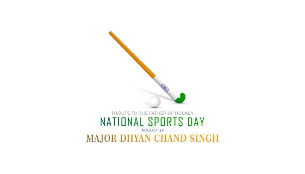 Vector illustration of National Sports day India. Hockey stick and ball.