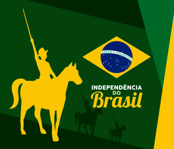 szczęśliwy plakat niepodległości brazylii - niezależność stock illustrations