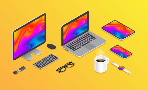 Vector Isometric Devices Set Vector Isometric digital devices set. connected tv icon stock illustrations