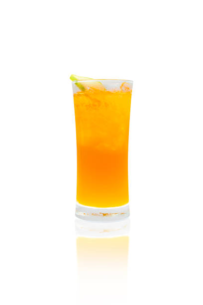 istock Orange juice cold in glass with thin orange slices isolated 1332005031