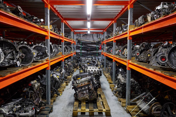 istock Car engines and gearboxes are on shelves 1332006380