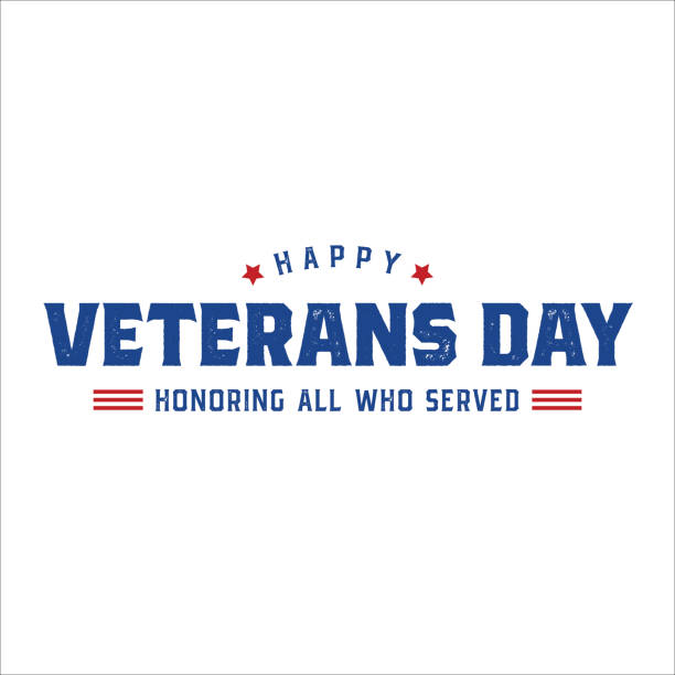 happy veterans day holiday honor graphic design tekst wektor plakat ilustracja z białym tłem - us veterans day stock illustrations
