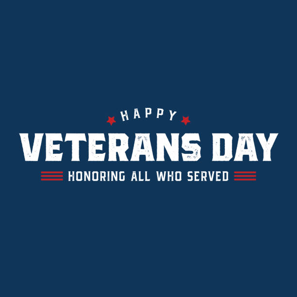 Happy Veterans Day Holiday Honor Graphic Design Text Vector Poster Illustration with Blue Background Happy Veterans Day Holiday Honor Graphic Design Text Vector Poster Illustration with Blue Background. EPS10 Square Illustration. veterans day logo stock illustrations