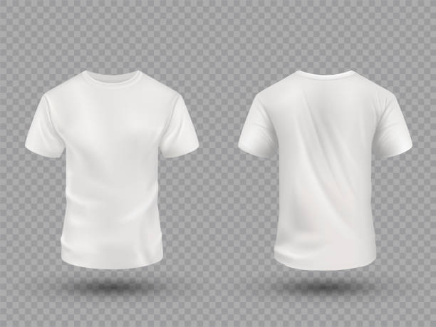 ilustraciones, imágenes clip art, dibujos animados e iconos de stock de camiseta blanca realista sobre fondo transparente. maqueta vectorial. - camisa