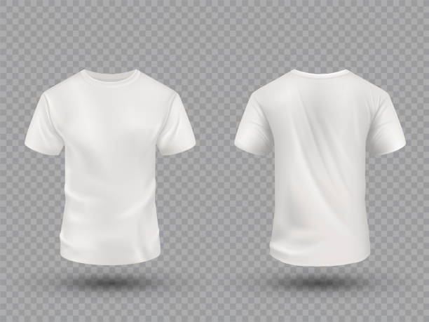 Realistic white t-shirt set on transparent background. Vector mockup. Realistic white t-shirt set on transparent background. Vector mockup. Sport blank shirt template front and back view, men Clothes for fashion clothing realistic uniform for advertising textile print. shirt stock illustrations
