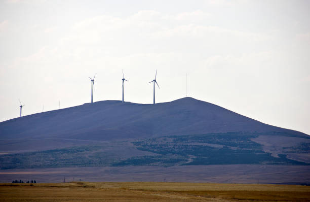 istock Sunset and wind turbine 1332007628
