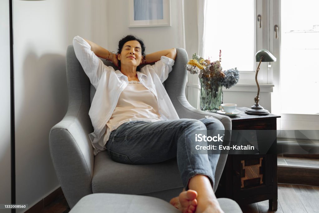 At home Menopause Stock Photo