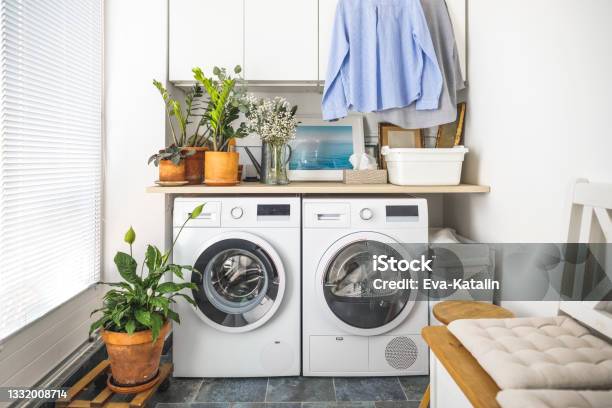 At Home Stock Photo - Download Image Now - Utility Room, Washing Machine, Dryer