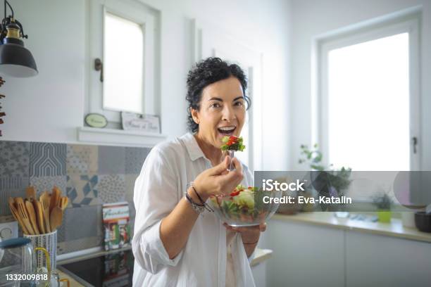 At Home Stock Photo - Download Image Now - Menopause, Vegan Food, Eating