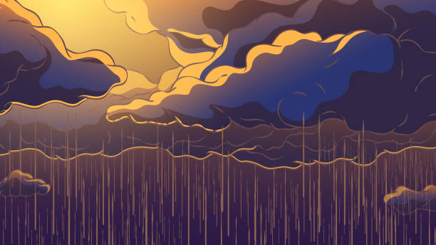 ilustrações de stock, clip art, desenhos animados e ícones de hand-drawn scenic cloudscape -  rain and cumulus clouds. - cumulonimbus