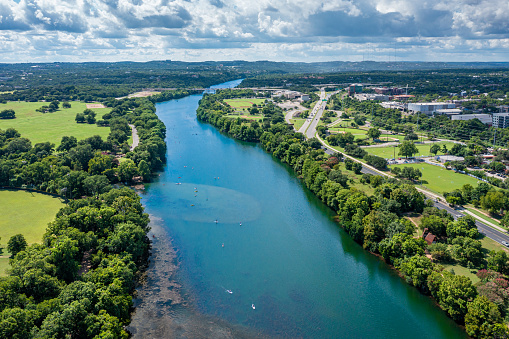 Aerial view of Colorado River at Austin, Texas