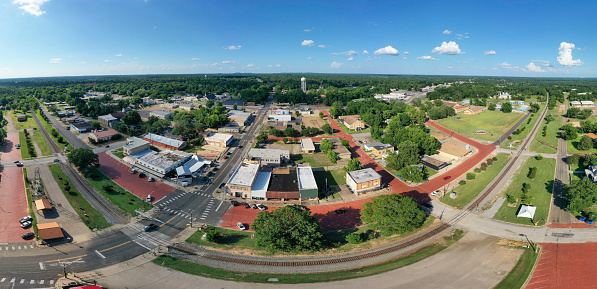 Aerial view of Gladewater, Texas and surrounding landscape.