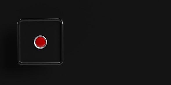 Shiny red button on white background