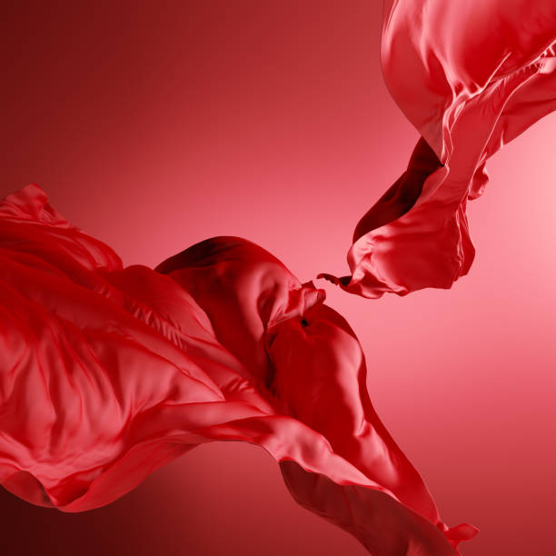 istock 3d render, abstract fashion background with red silk drapery flying 1332020100