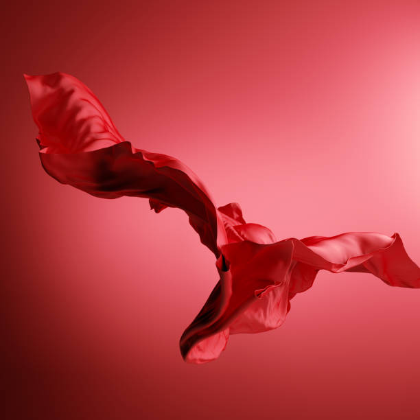 renderização 3d, fundo abstrato com cachecol de seda vermelha voando para longe. objeto isolado de cortina de seda - red veil - fotografias e filmes do acervo