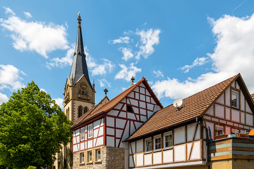 Möckmühl, city church and half-timbered houses, Eifel, Germany