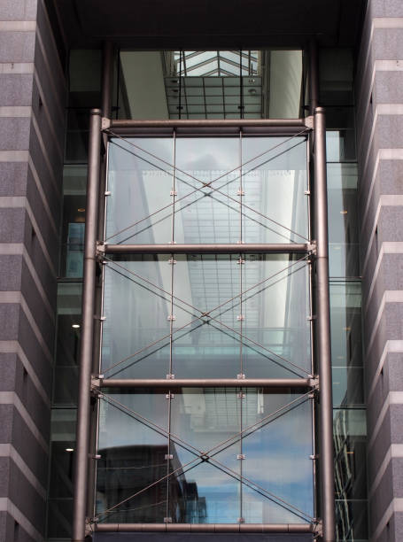 the glass staircase above the entrance of the royal armouries museum at leeds dock - leeds england museum famous place yorkshire imagens e fotografias de stock