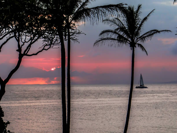 istock Sailboat at sunset in Hawajj 1332028311