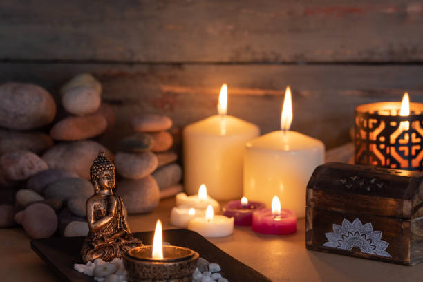 istock image with aromatic candles to meditate 1332032993