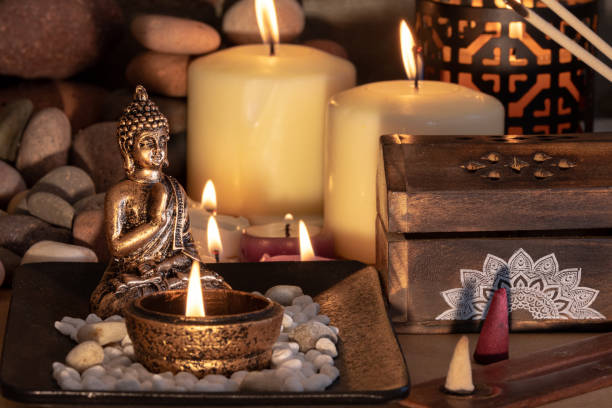 istock image with aromatic candles to meditate 1332033050
