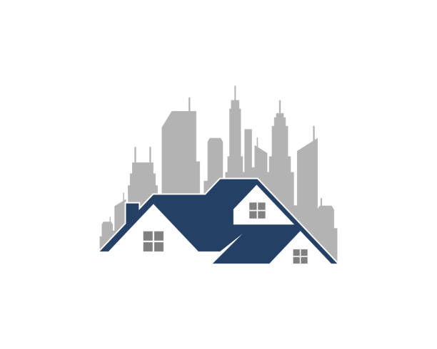 House real estate city building behind House real estate city building behind real estate logos stock illustrations
