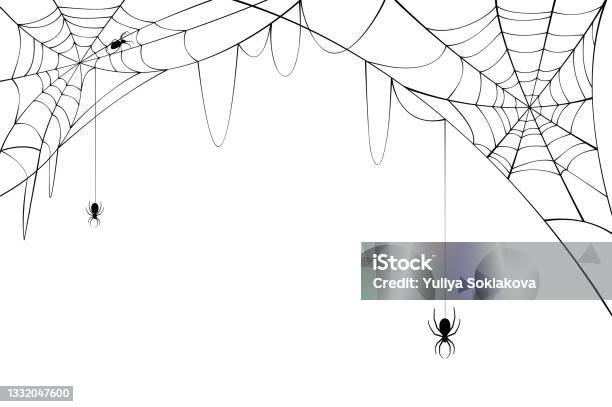 Schwarze Spinnen Mit Zerrissenen Netzen Gruseliges Spinnennetz Für Halloween Stock Vektor Art und mehr Bilder von Spinnennetz