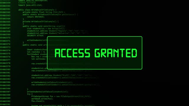 System login Animation of entering password on computer screen with access Granted message on screen,