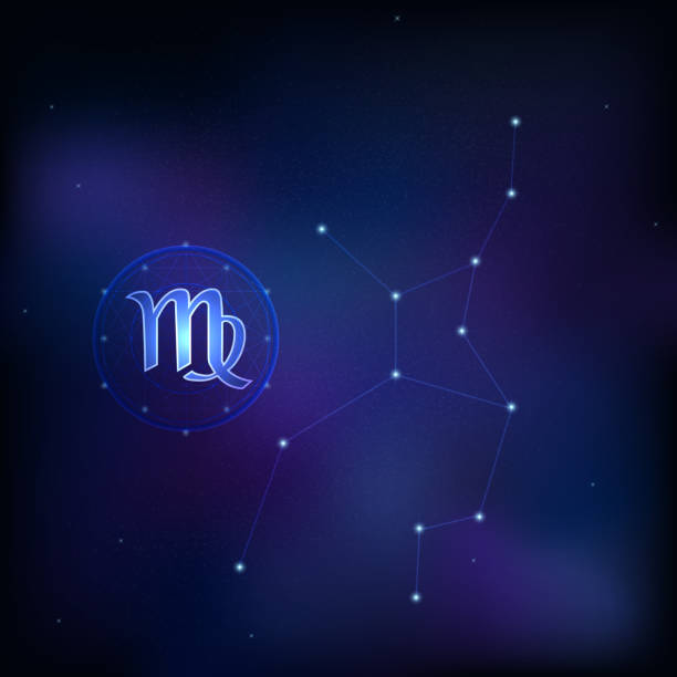 istock Virgo horoscope star sign in twelve zodiac with galaxy background. vector illustration. 1332053060