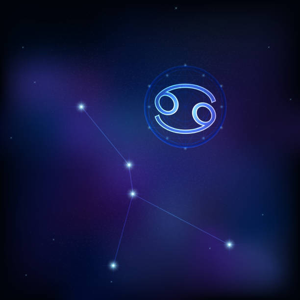 istock Cancer horoscope star sign in twelve zodiac with galaxy background. vector illustration. 1332053069