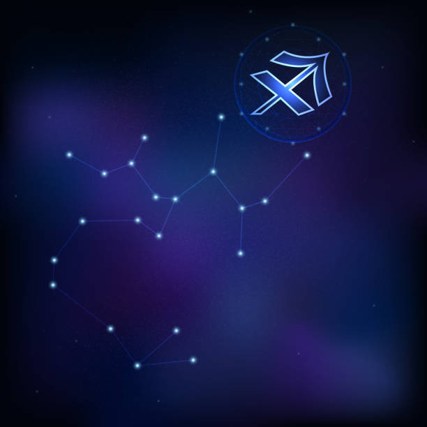 istock Sagittarius horoscope star sign in twelve zodiac with galaxy background. vector illustration. 1332053104