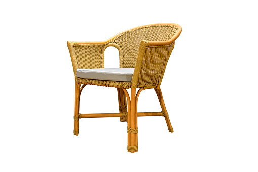 Rattan wicker chair isolated on white background with clipping path.