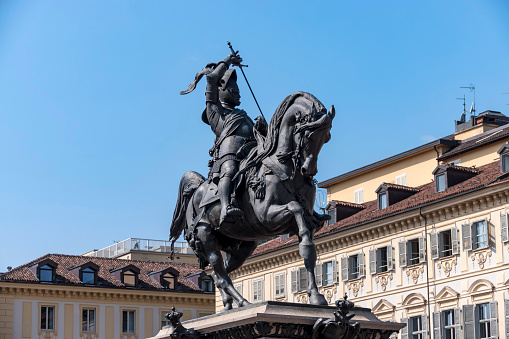 Monument to Emanuele Filiberto in Piazza San Carlo, Turin, Italy