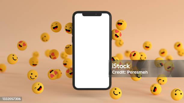 Social Media Like Icons With Smartphone Stock Photo - Download Image Now - Emoticon, Three Dimensional, Social Media