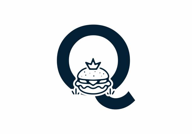 bildbanksillustrationer, clip art samt tecknat material och ikoner med merger shape of q initial letter with burger and crown design - cafe buns eating