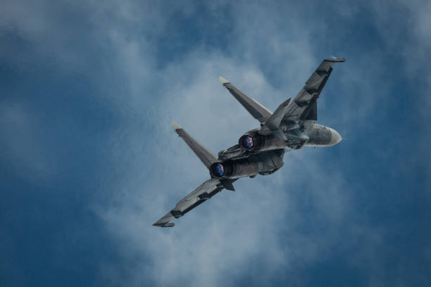 istock Modern tactical jet fighter at the sky 1332066564