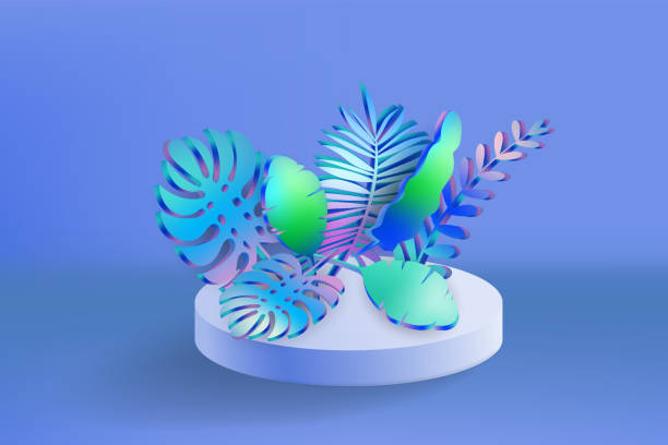 istock 3D Tropical leaves scene podium, botanical background. Render vector foliage pedestal, stage illustration template 1332066761