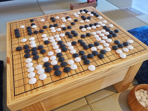 Wei-chi - Traditional asian strategy board game
Desk for board game Go or wei-chi and black and white bones.