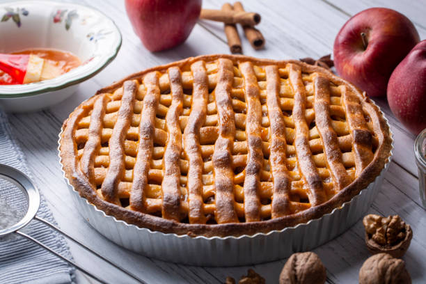 istock Homemade apple pie with red and green apples around 1332069963