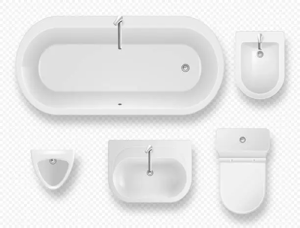 Vector illustration of Set of bathroom equipment, modern lavatory items