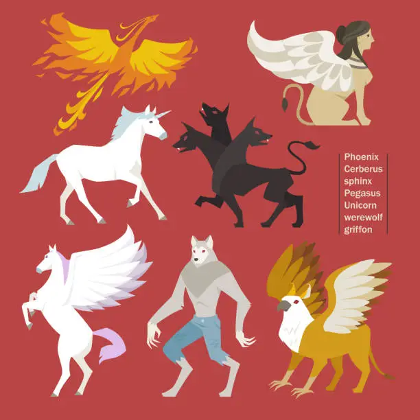 Vector illustration of Mythical animals.
