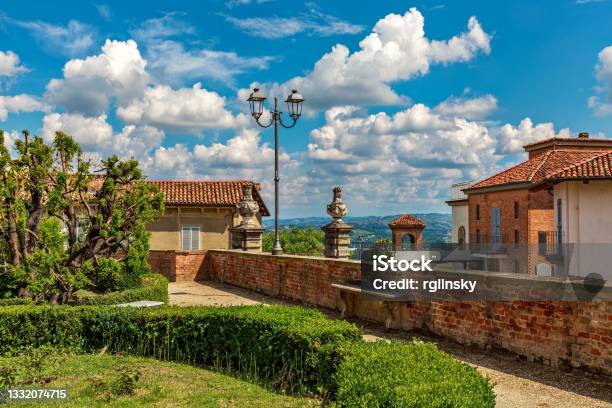 Small Park And Houses Under Beautiful Sky In Govone Italy Stock Photo - Download Image Now