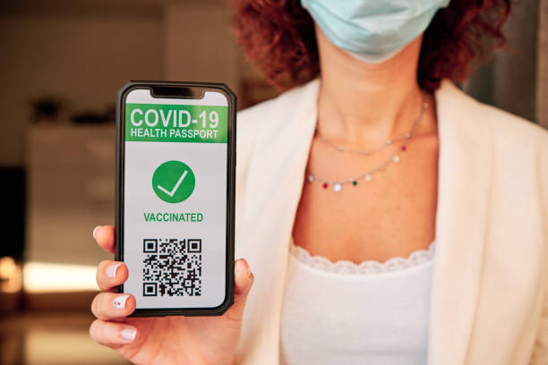 istock unrecognizable woman showing qr code for vaccination certificate for Covid-19 1332075817