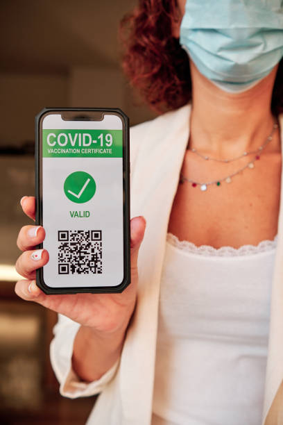 istock tourist showing Covid-19 vaccination certificate with qr code on smartphone 1332075837