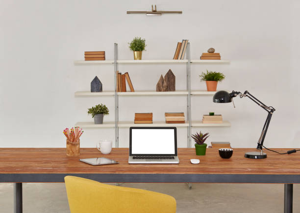 istock modern home interior home office with metal bookshelf 1332078853